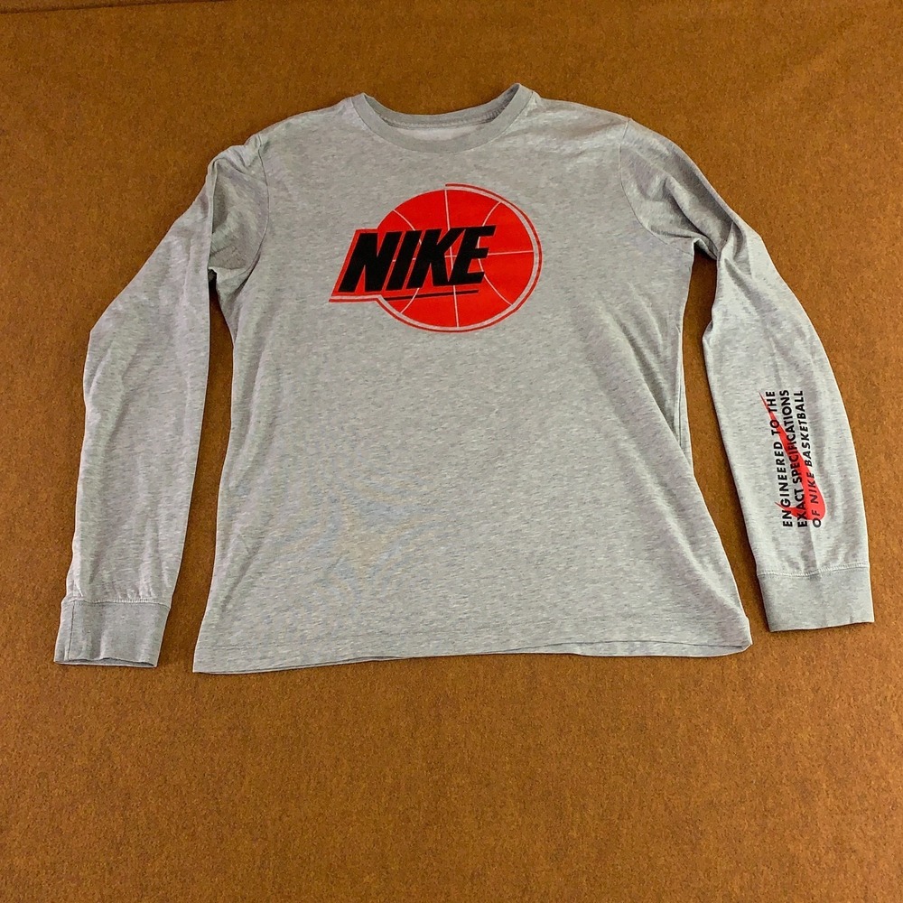 Nike Dri Fit Mens Size Medium Heather Gray Basketball Graphic Long Sleeve Tee